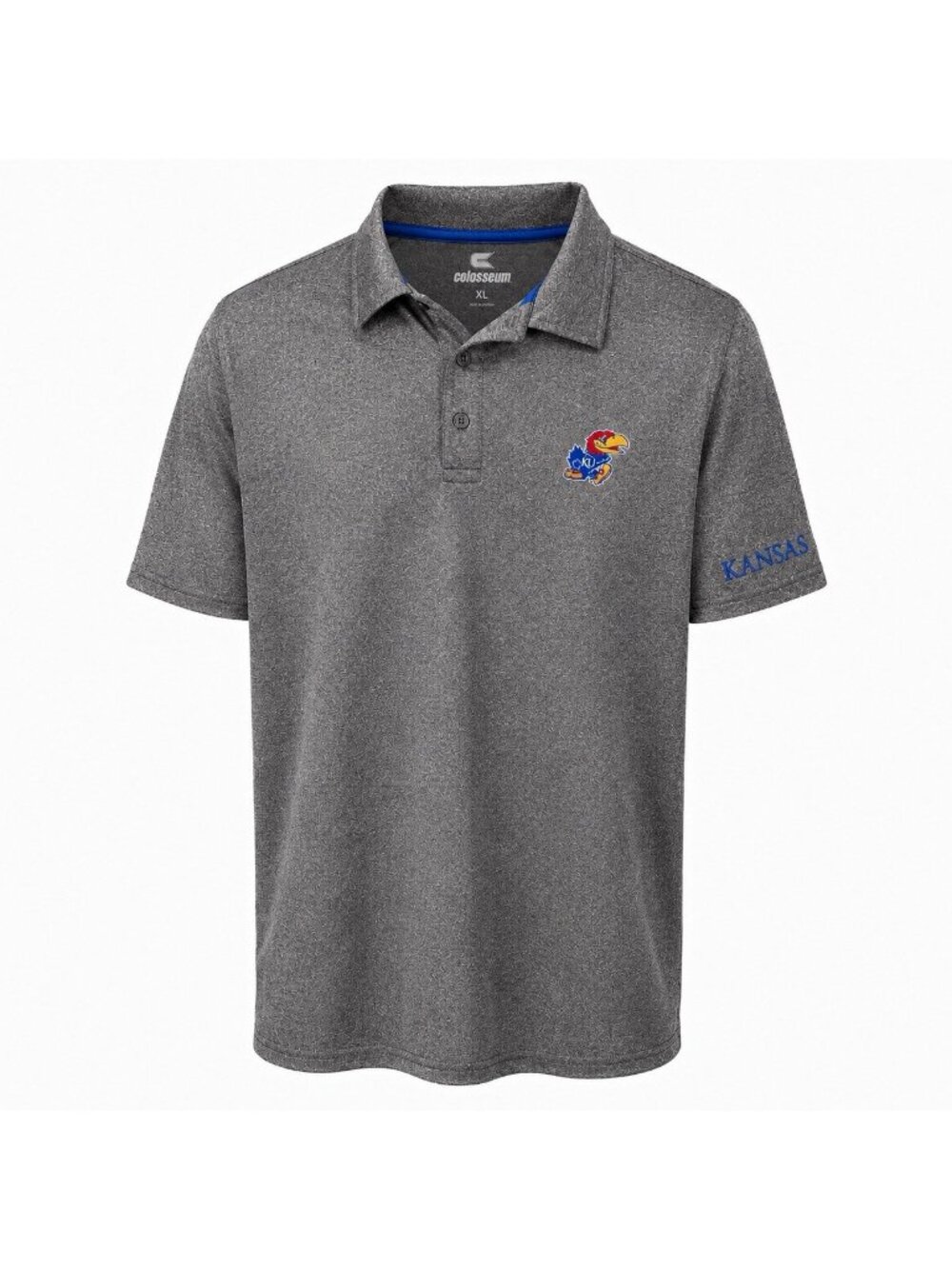Kansas Jayhawks Men’s XL KU Colosseum Polo Shirt Gray Heather Performance